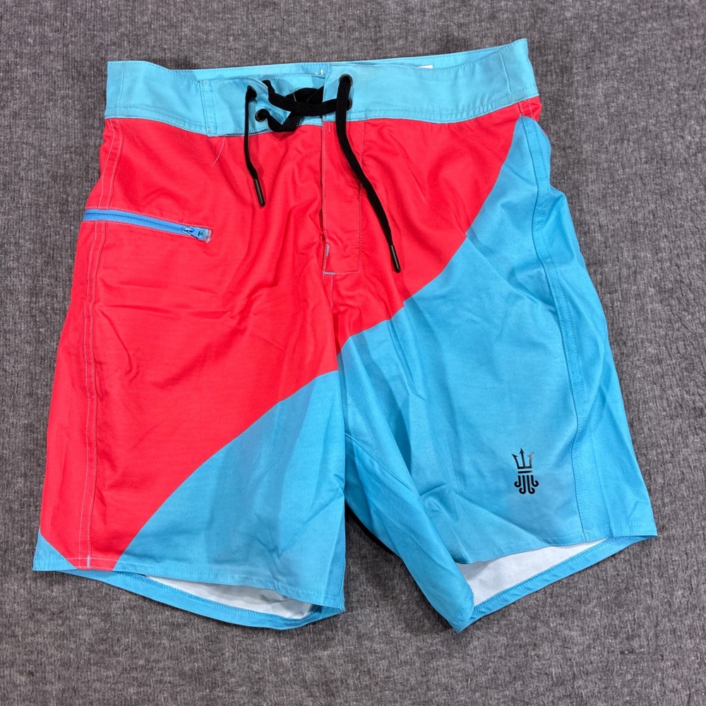 Driftline Drifties Board‎ Shorts Men 28 Blue Red Neoprene Lined Swim Trunks Surf